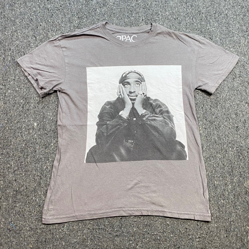 2Pac Graphic TShirt Sz S Mens Gray Streetwear Hip Hop Tupac Shakur Portrait Tee